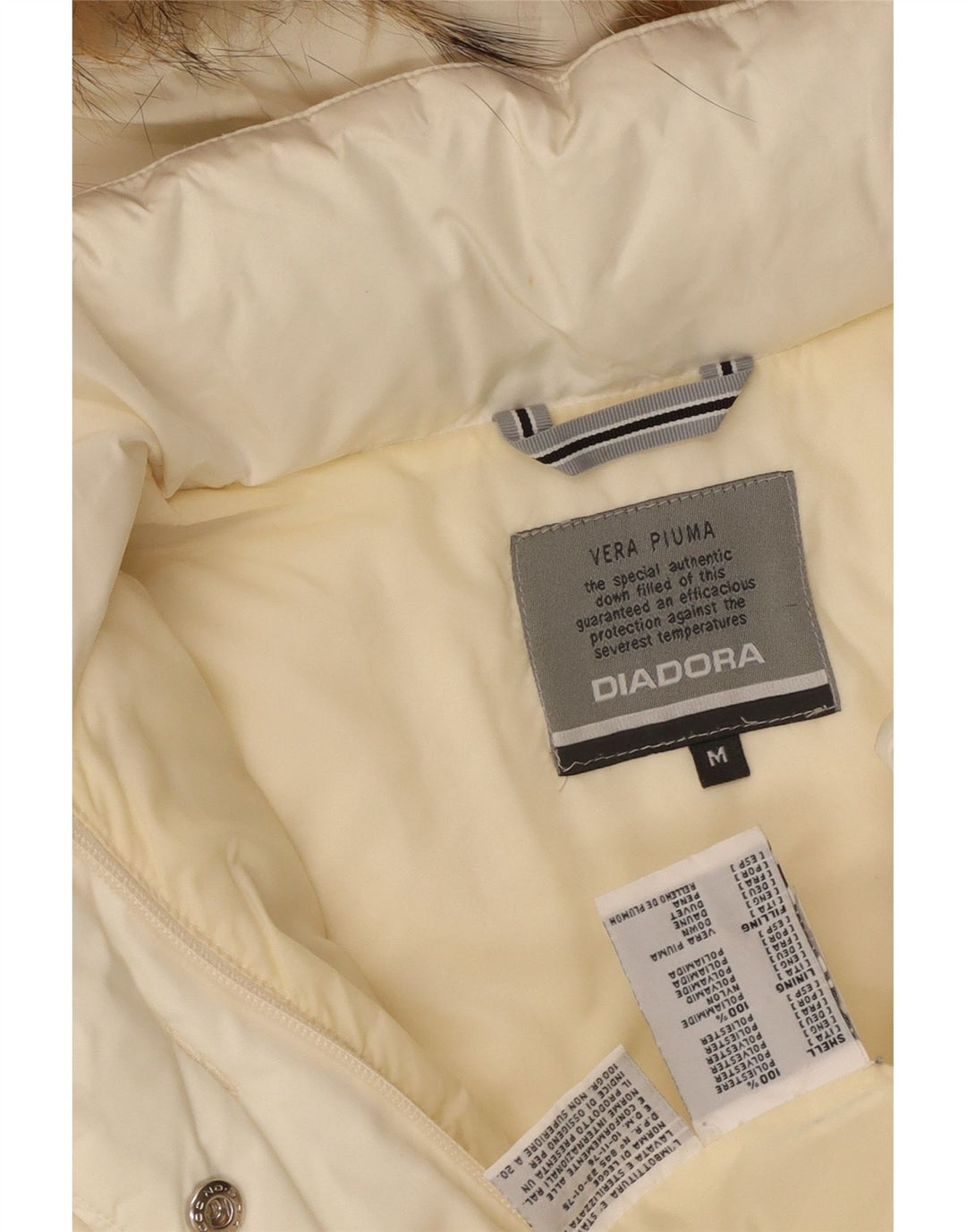 Diadora Abrigo acolchado con capucha para mujer UK 44 Medio Off White Poliéster