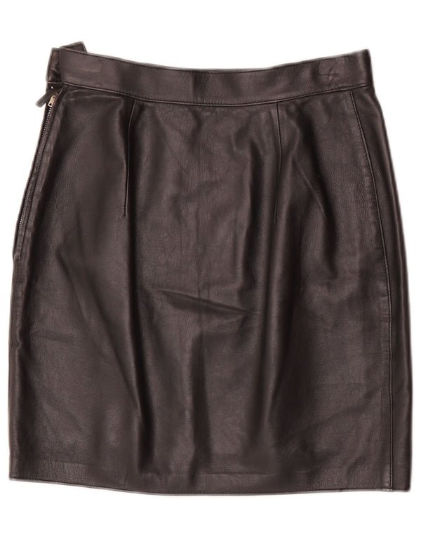 Vintage mujer mini falda de cuero W28 medio negro