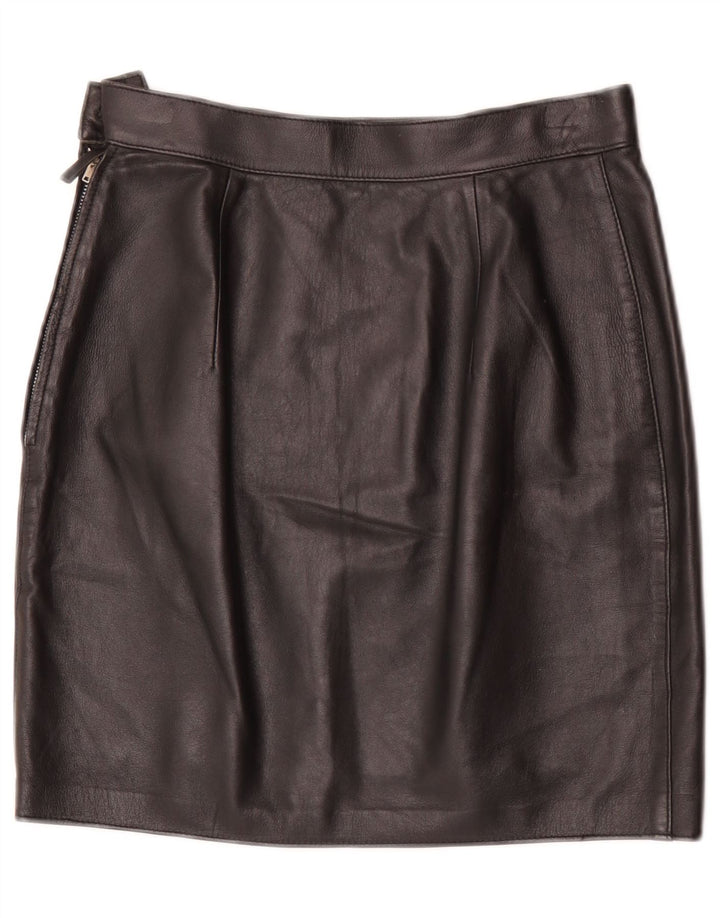 Vintage mujer mini falda de cuero W28 medio negro
