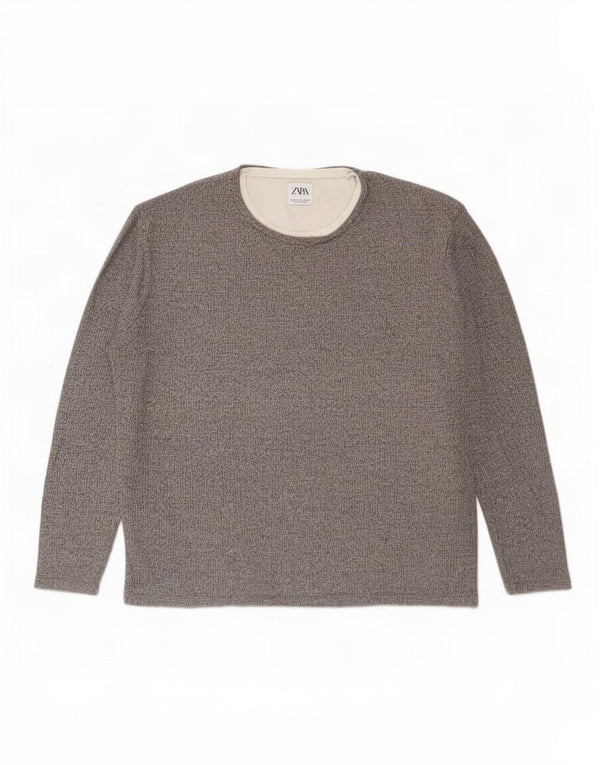 Zara Hombre Jersey Cuello Redondo Jersey XL Algodón Moteado Gris