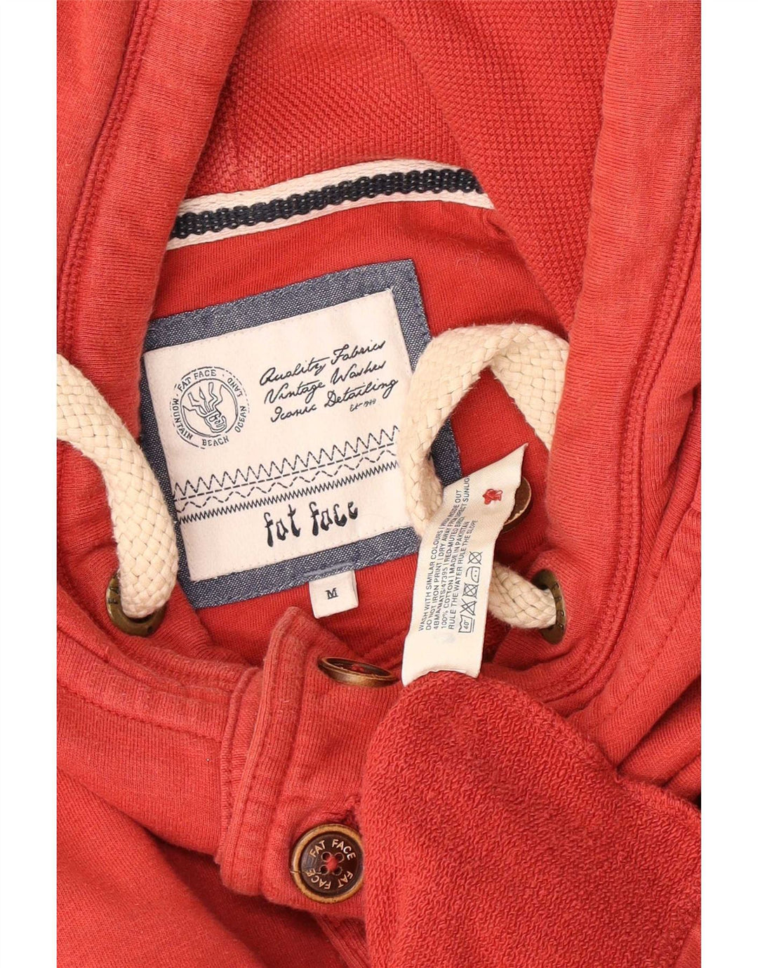 Jersey con capucha y cuello con botones para hombre Fat Face Algodón rojo medio