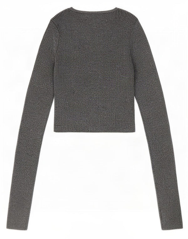 Zara Mujer Blusa Corta Top UK 8 Small Viscosa Moteada Plateada