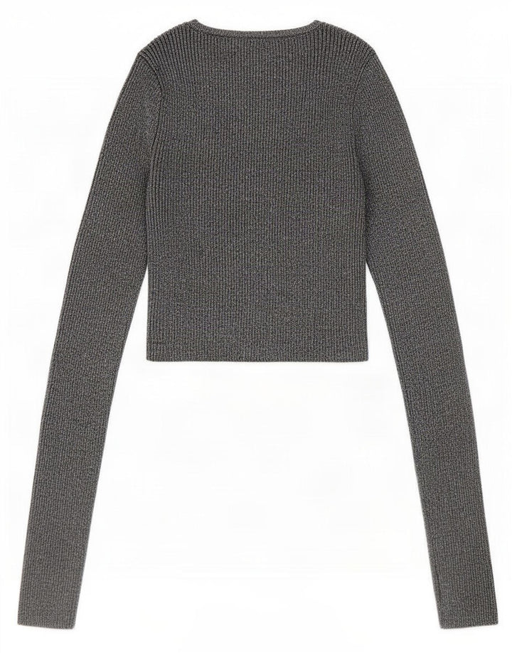 Zara Mujer Blusa Corta Top UK 8 Small Viscosa Moteada Plateada