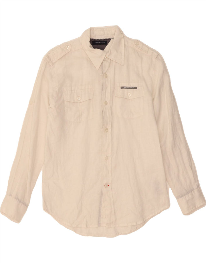 TOMMY HILFIGER Boys Shirt 14-15 Years White Linen Vintage Tommy Hilfiger and Second-Hand Tommy Hilfiger from Messina Hembry 