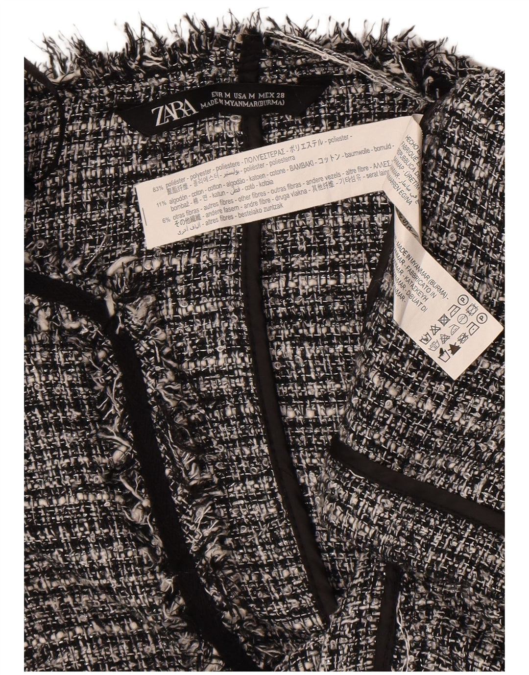 Zara Chaqueta Americana Abierta para Mujer UK 44 Poliéster Moteado Gris Medio