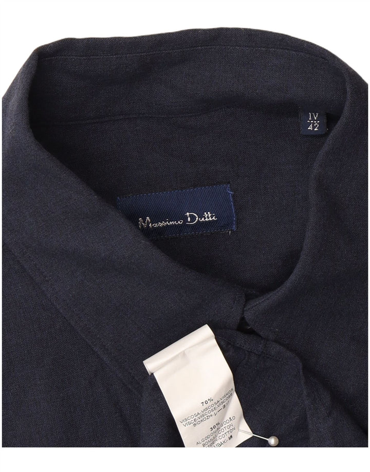 Camisa Massimo Dutti Hombre Talla 42 Grande Viscosa Azul Marino