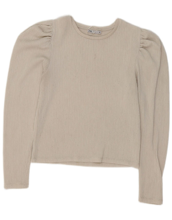 Zara Mujer Top Manga Larga UK 42 Poliéster Beige Medio