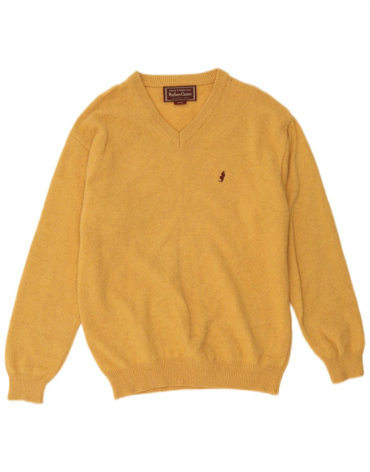 Marlboro Classics - Jersey con cuello en V para hombre, talla grande, lana amarilla