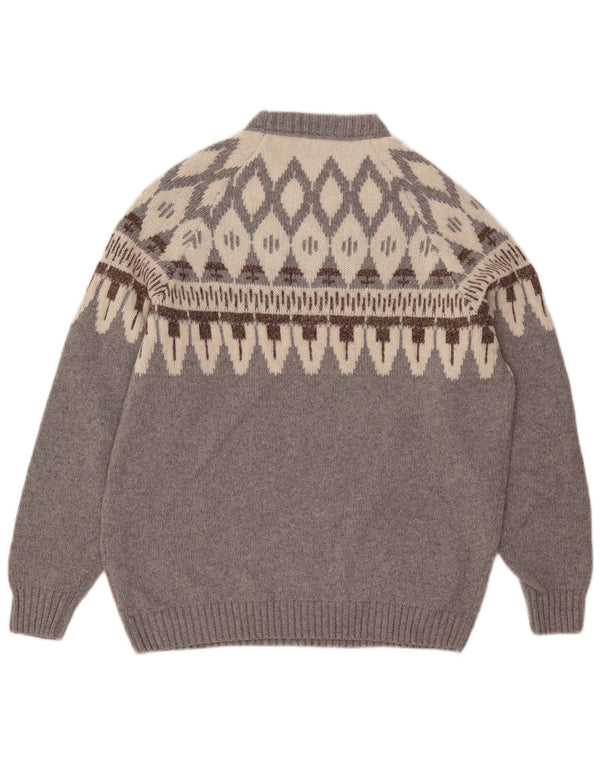 Maestrami Mens Crew Neck Jumper Sweater IT 54 XL Grey Fair Isle Wool