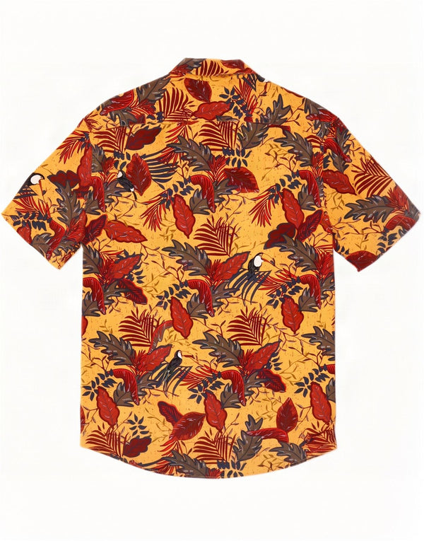 Marks & Spencer Camisa hawaiana de manga corta para hombre con estampado floral amarillo medio