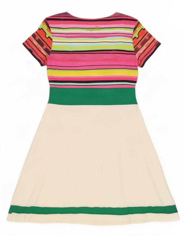 Desigual Vestido Gráfico A-Line para Mujer UK 20 2XL Algodón Floral Blanco