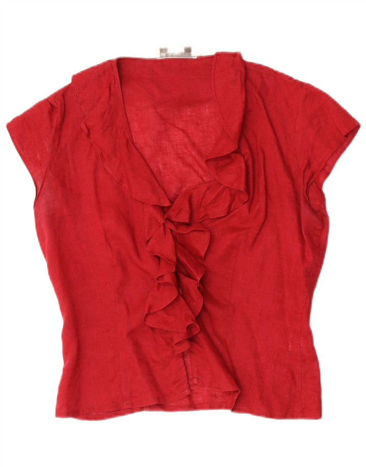 Blunauta Blusa Delantera Con Volantes Para Mujer IT 42 Lino Rojo Mediano
