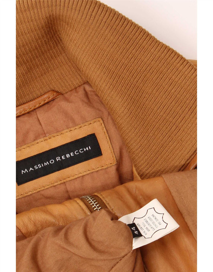 Massimo Rebecchi Chaqueta Bomber De Piel Para Mujer IT 44 Marrón Medio