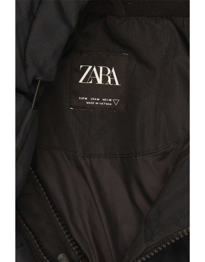 Zara Hombre Chaqueta Acolchada Con Capucha UK 38 Medium Negro Poliéster