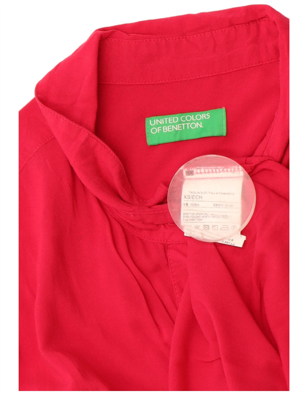 Benetton Blusa Camisera Extragrande De Manga Corta Mujer UK 6 XS Rojo Algodón