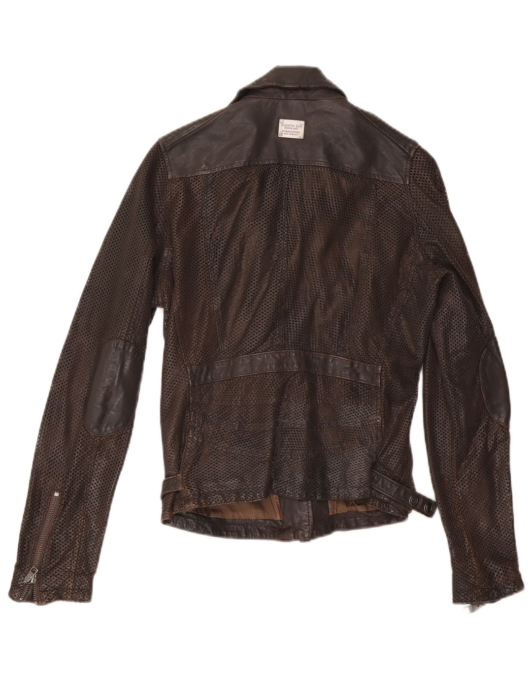 Eighth Sin Chaqueta motera de cuero para mujer UK 10 Small Brown