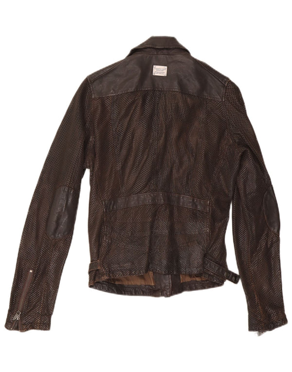 Eighth Sin Chaqueta motera de cuero para mujer UK 10 Small Brown