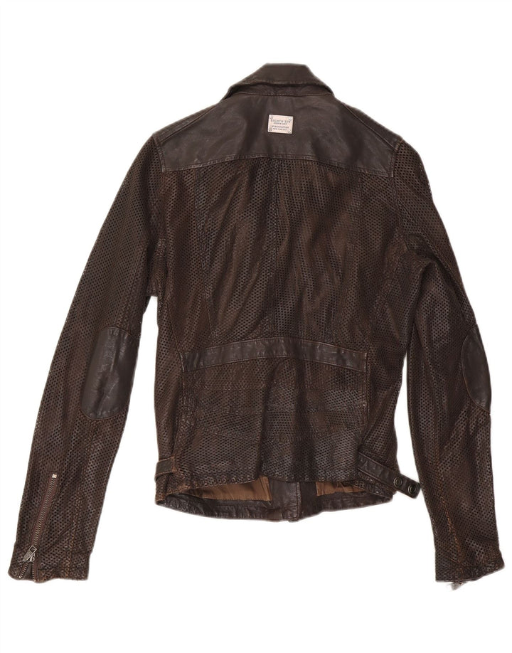 Eighth Sin Chaqueta motera de cuero para mujer UK 10 Small Brown