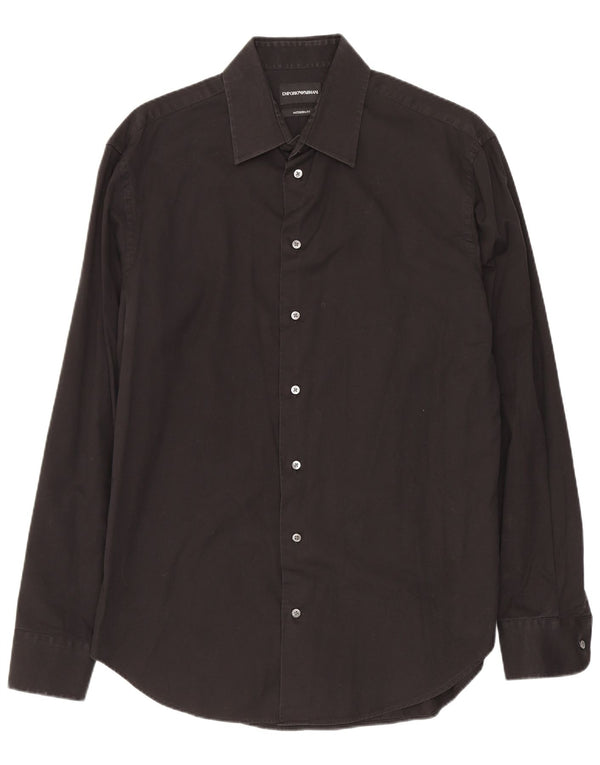 Emporio Armani Camisa de corte moderno para hombre Talla 40 15 3/4 Mediana Negro