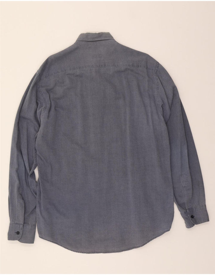 TRUSSARDI Mens Shirt Large Navy Blue Cotton Vintage Trussardi and Second-Hand Trussardi from Messina Hembry 