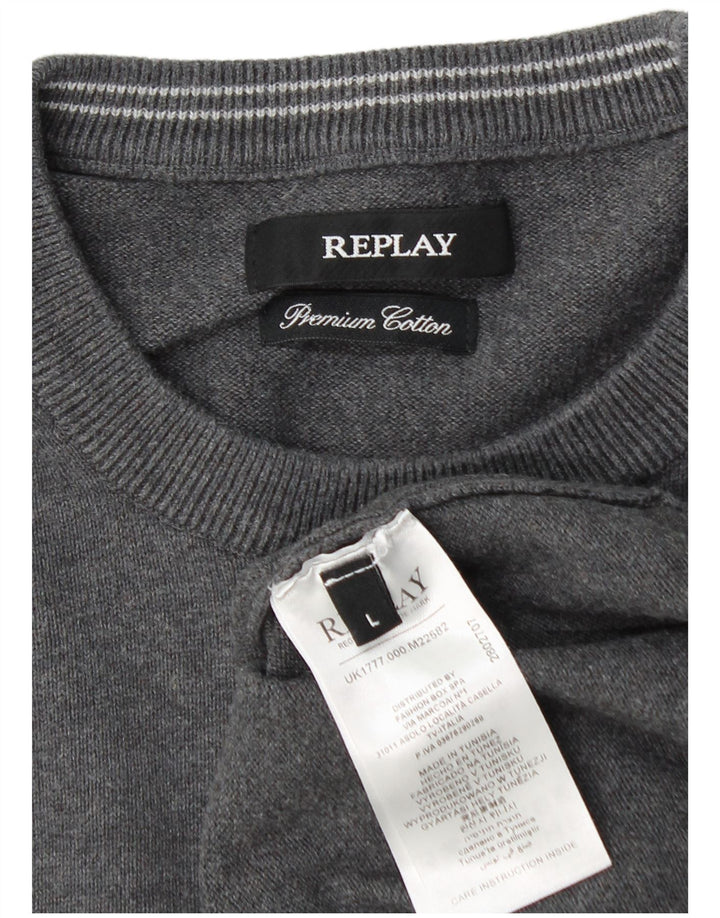 REPLAY Jersey de cuello redondo para hombre, talla grande, algodón gris