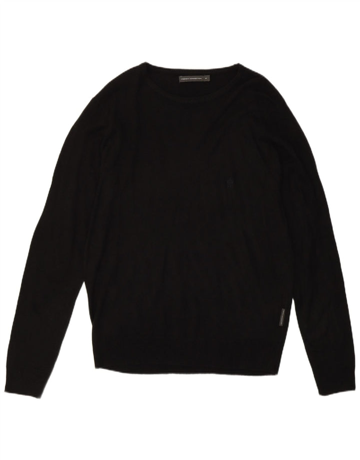 French Connection Jersey con cuello barco para hombre, acrílico negro mediano