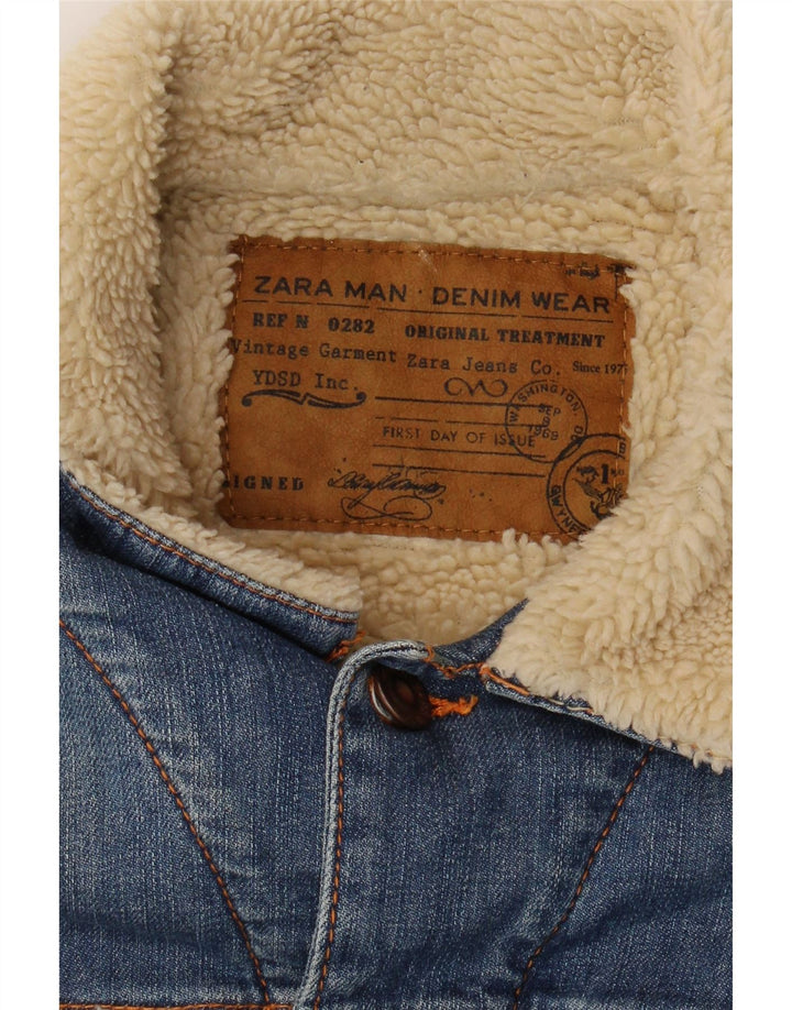 Zara Mens Denim Sherpa Jacket UK 36 Small Azul Colorblock