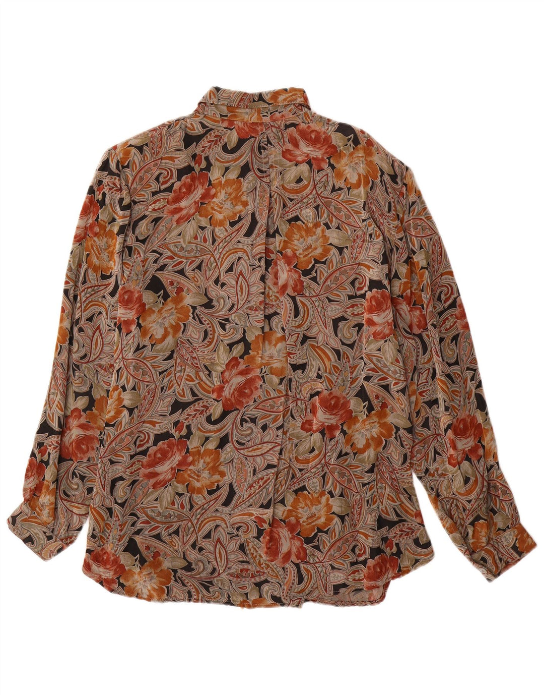 VINTAGE Blusa camisa mujer Reino Unido 16 Grande Marrón Floral