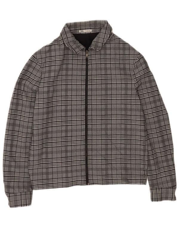Zara Mens Bomber Jacket UK 38 Poliéster a cuadros gris medio