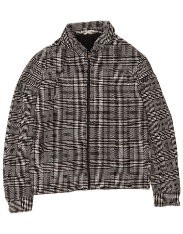 Zara Mens Bomber Jacket UK 38 Poliéster a cuadros gris medio