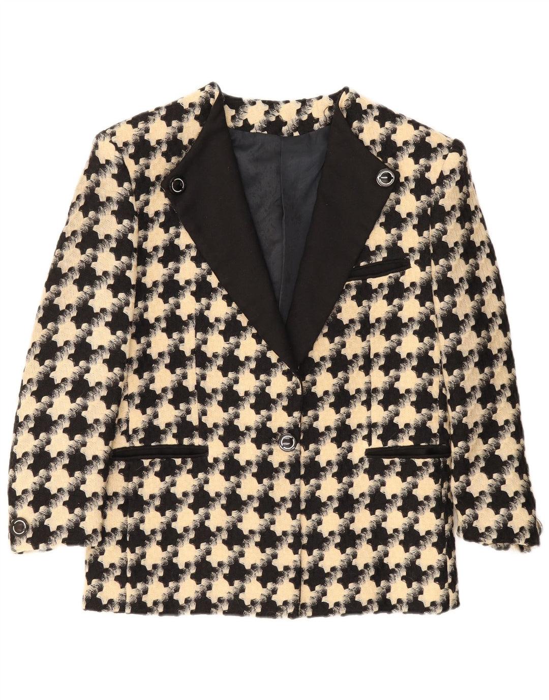 Vintage mujer 1 botón Blazer chaqueta Reino Unido 16 grande negro Houndstooth