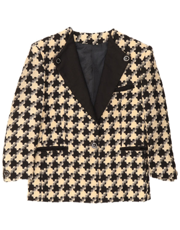 Vintage mujer 1 botón Blazer chaqueta Reino Unido 16 grande negro Houndstooth