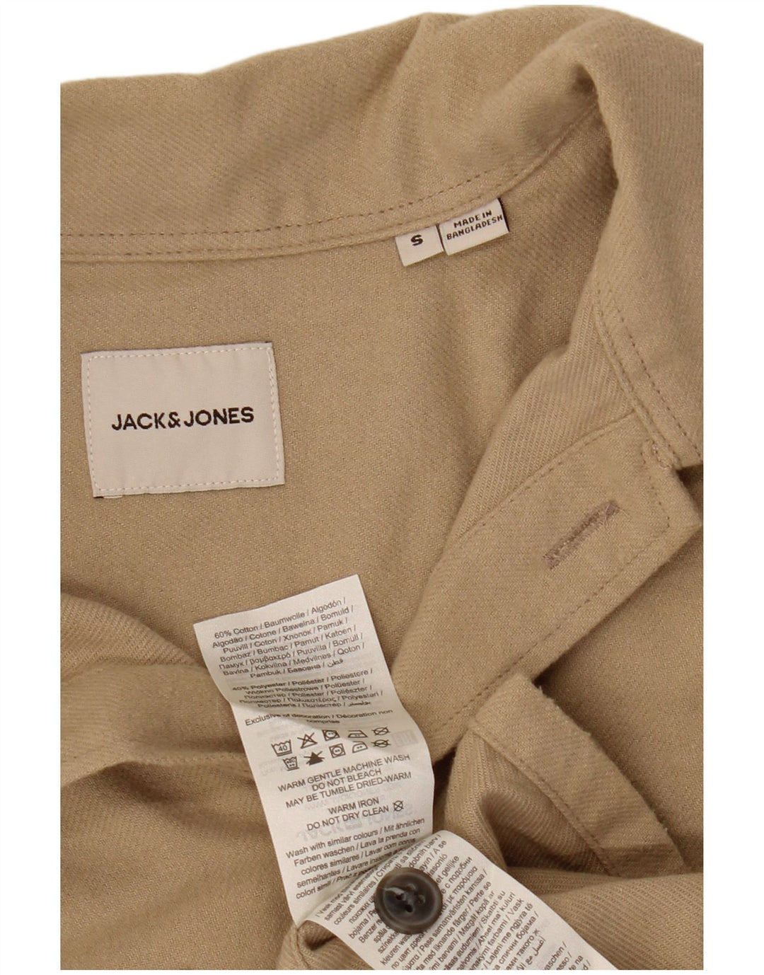 JACK & JONES Camisa de Franela Hombre Small Beige Algodón