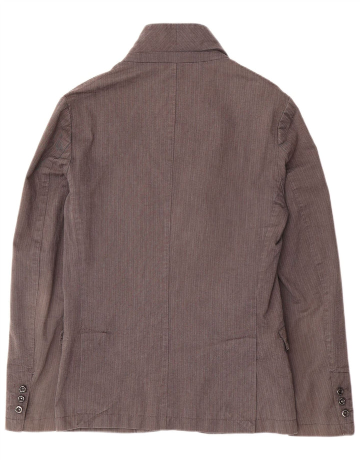 Zara Chaqueta tipo blazer de 2 botones para hombre UK 36 Small Gris Algodón a rayas