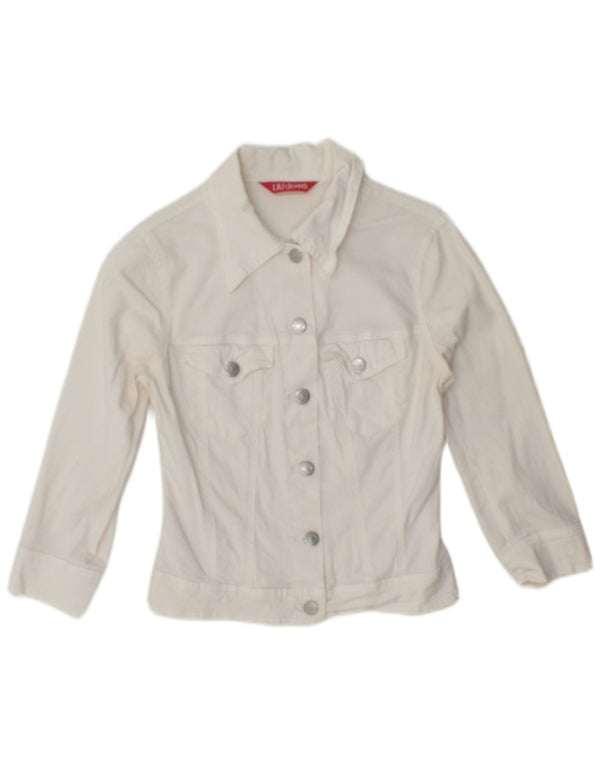 Liu Jo Chaqueta vaquera corta de manga 3/4 para mujer UK 6 XS Algodón blanco