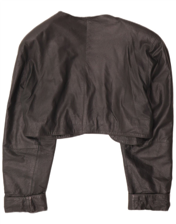 VINTAGE Chaqueta Bolero de Cuero Mujer Reino Unido 14 Verde Medio