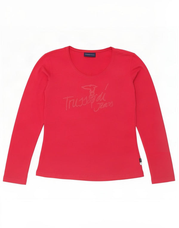 Trussardi Jeans Mujer Oversize Gráfico Top Manga Larga UK 40 Small Rosa