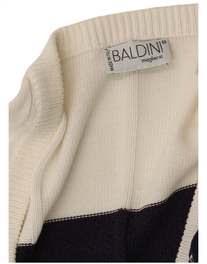 Baldini Suéter Cárdigan para Mujer UK 46 Grande Blanco Rayas