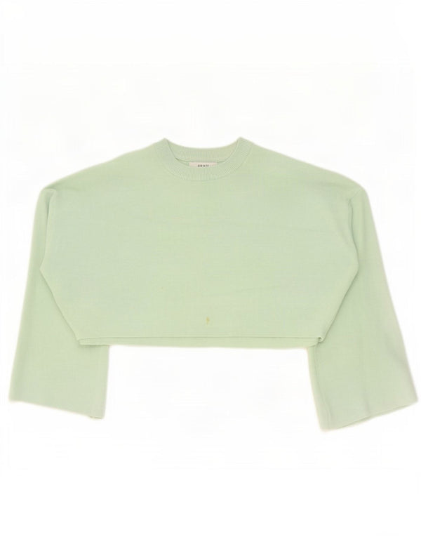 Zara Womens Crop Oversized Crew Neck Jumper Sweater UK 14 Medium Green