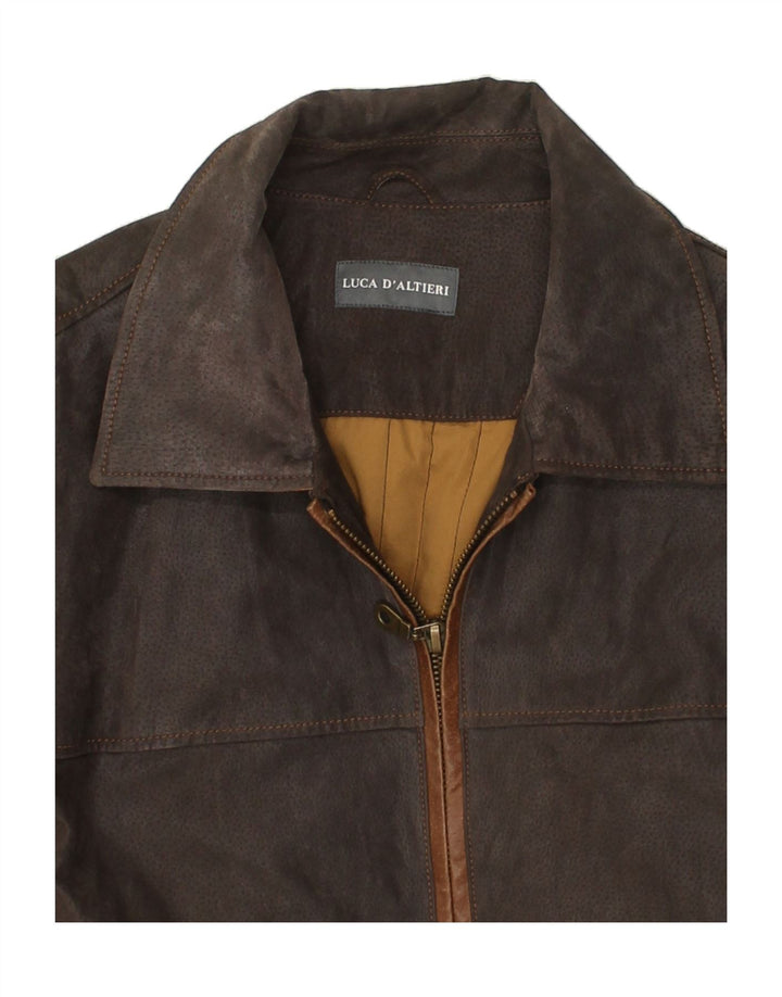 LUCA D'ALTIERI Chaqueta de cuero para hombre UK 56 3XL Cuero marrón