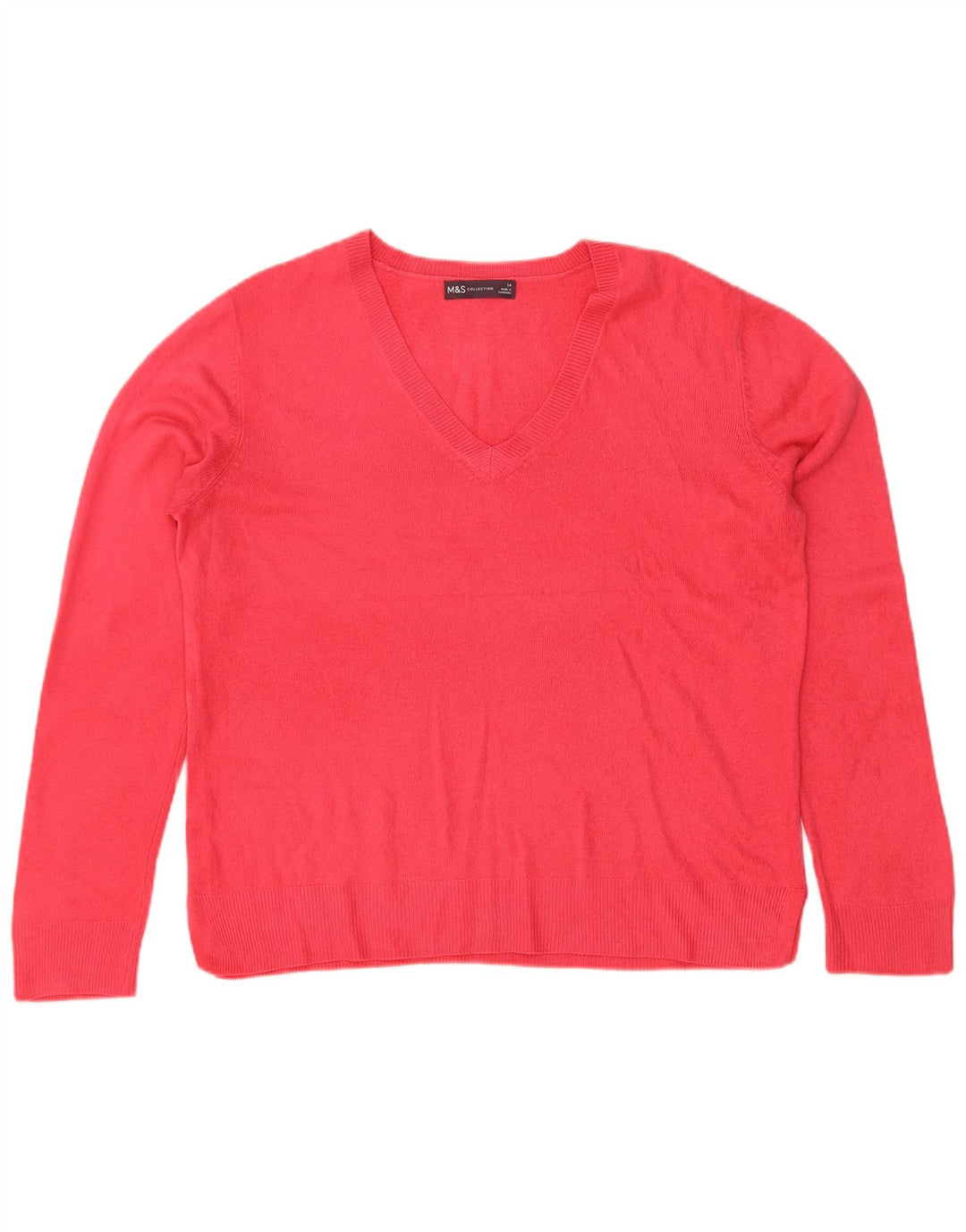 Marks & Spencer Suéter con Cuello en V para Mujer UK 44 Grande Rojo