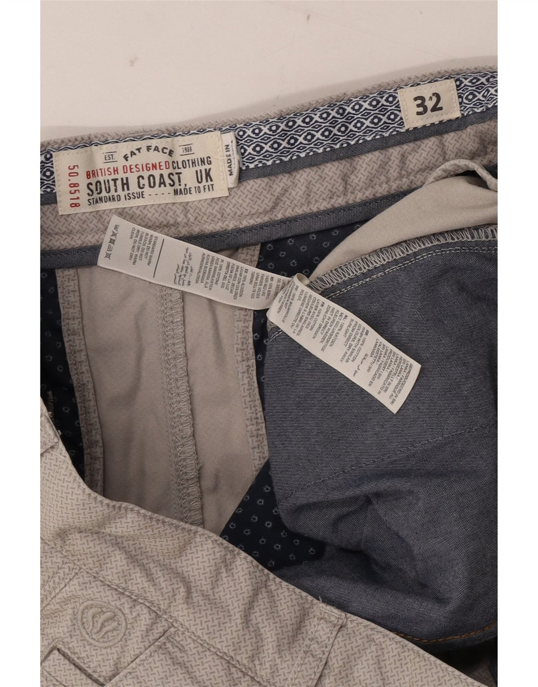 Pantalones cortos chinos para hombre Fat Face W32 Algodón gris medio