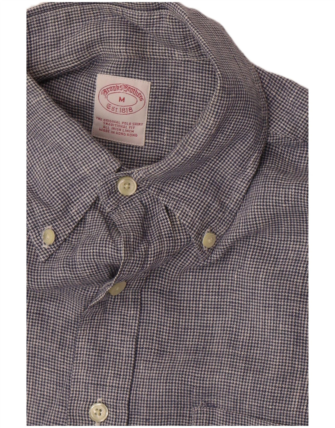 Camisa de manga corta para hombre Brooks Brothers pata de gallo azul medio