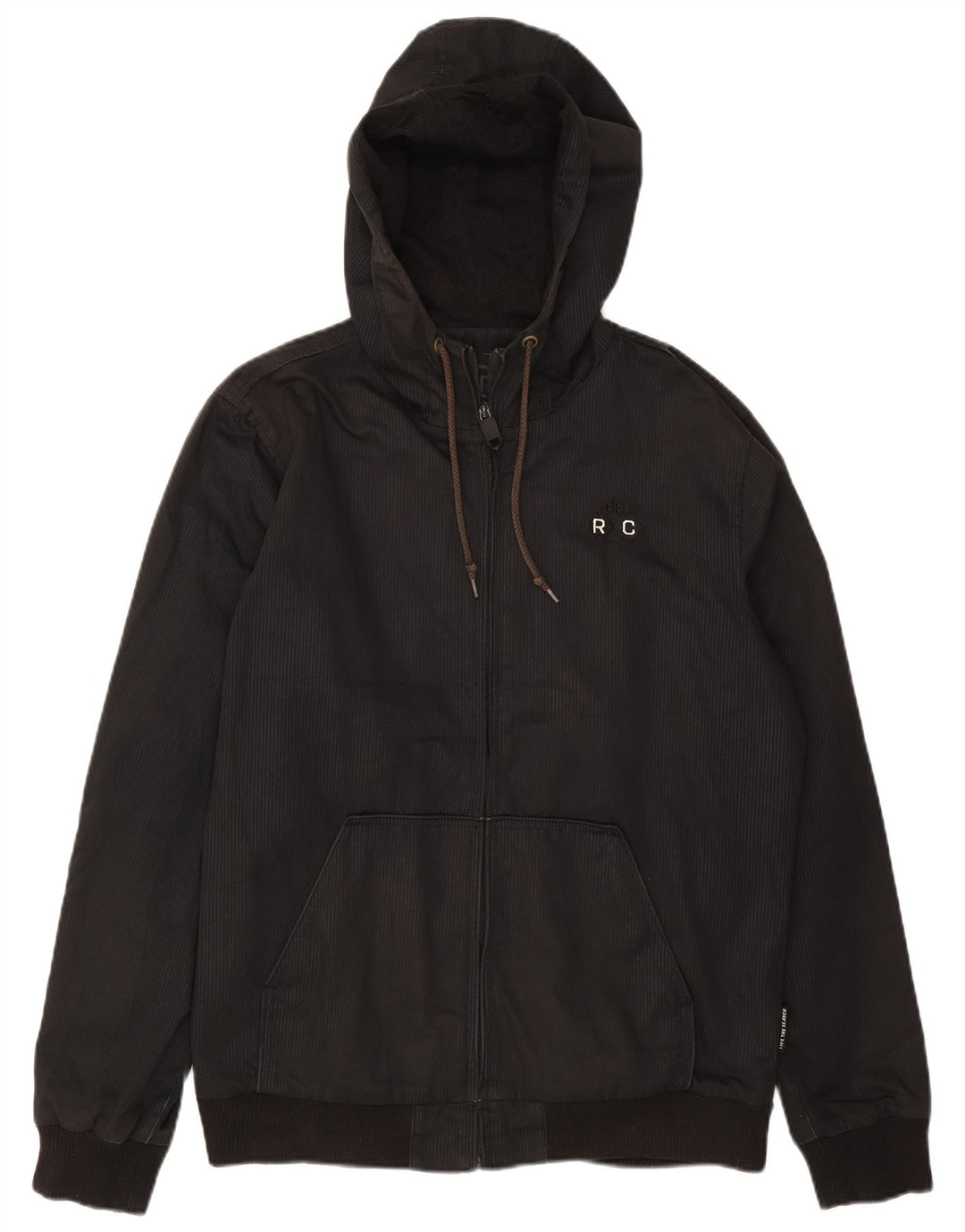 RIP CURL Mens Hooded Bomber Jacket UK 38 Medium Black Pinstripe Polyester