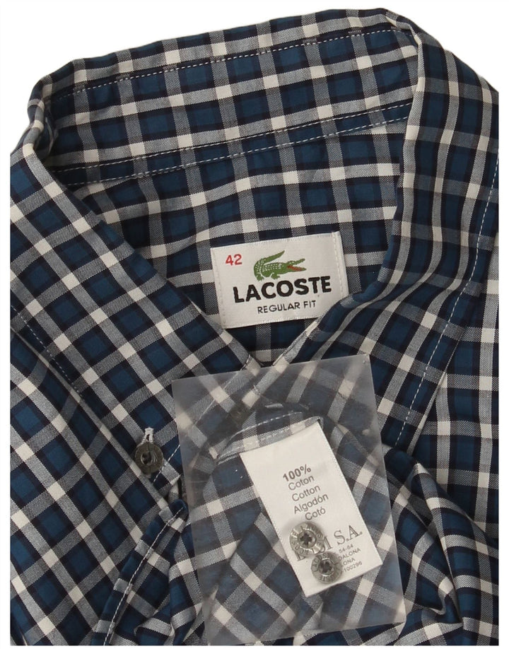 Camisa Lacoste Hombre Regular Fit Talla 42 Algodón A Cuadros Azul Grande