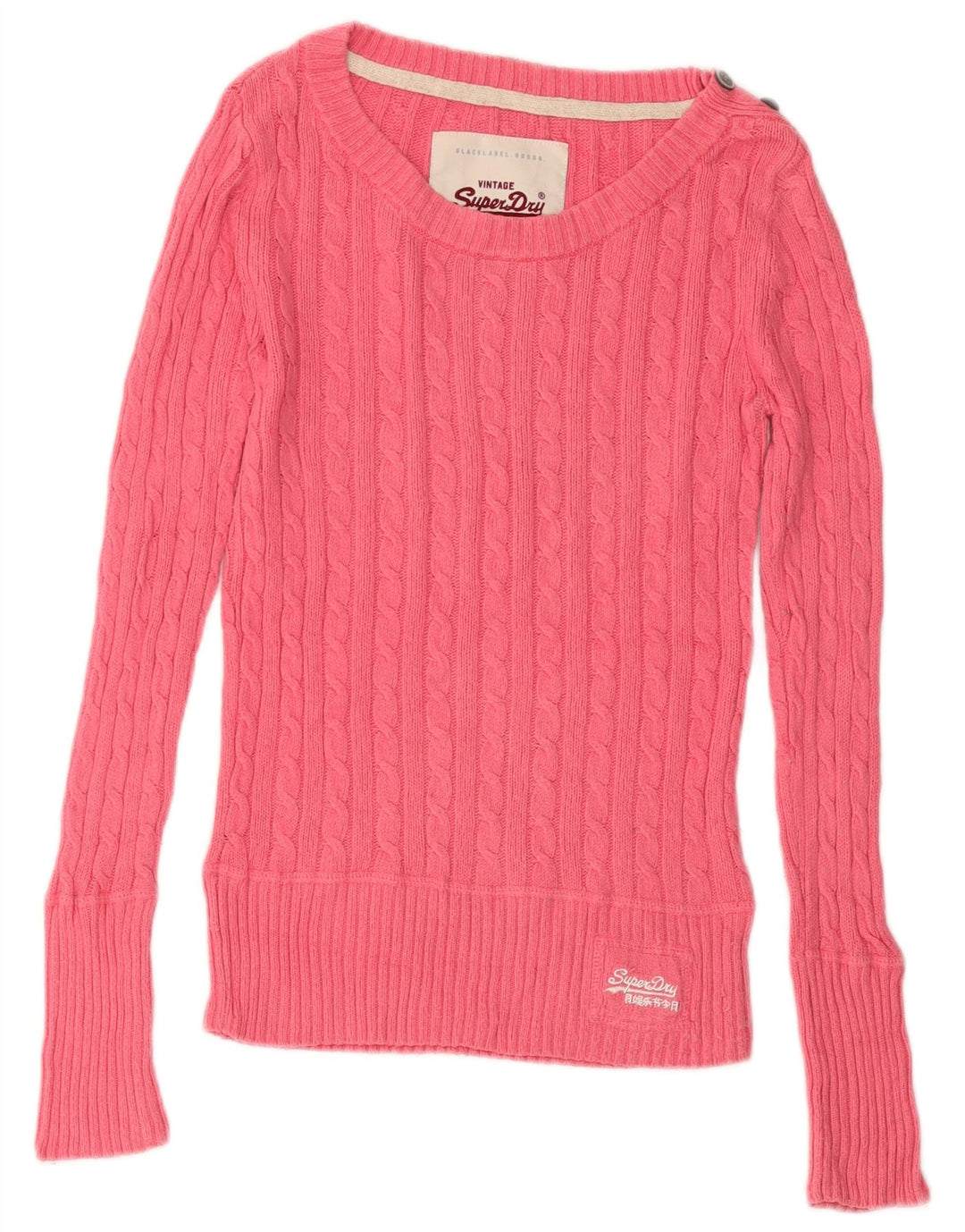 Superdry Jersey con cuello barco para mujer, talla 40, algodón rosa pequeño