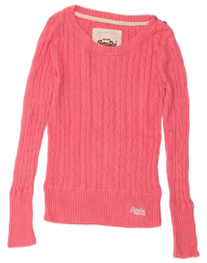 Superdry Jersey con cuello barco para mujer, talla 40, algodón rosa pequeño