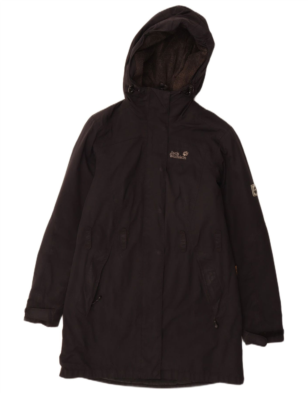 JACK WOLFSKIN Abrigo cortavientos con capucha para mujer UK 10 Small Black Polyamide