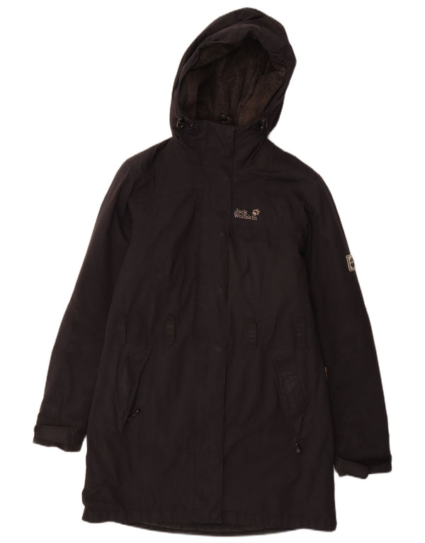 JACK WOLFSKIN Abrigo cortavientos con capucha para mujer UK 10 Small Black Polyamide