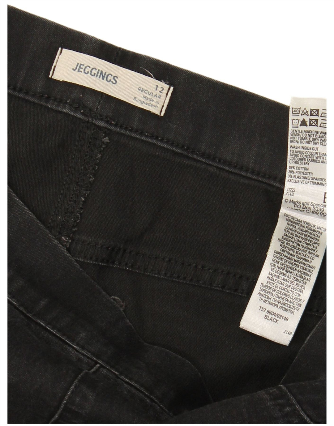 Marks & Spencer Vaqueros Jegging de Ajuste Regular para Mujer UK 12 Medium W30 L28 Negro